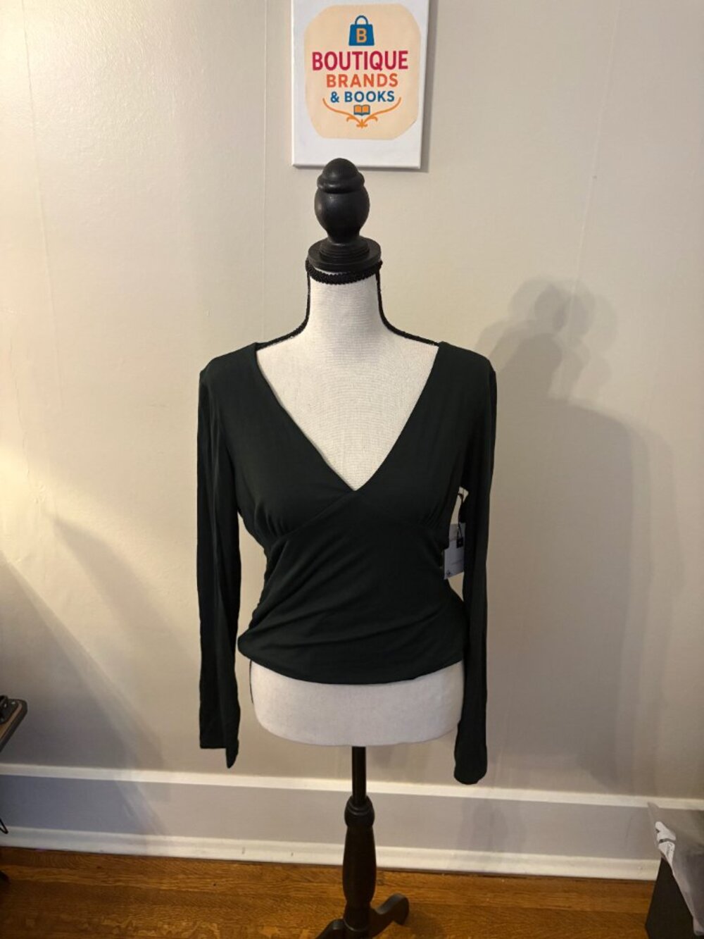 Originality Dark Green Ruched Long-Sleeve Top – Size Large – New With Tags
